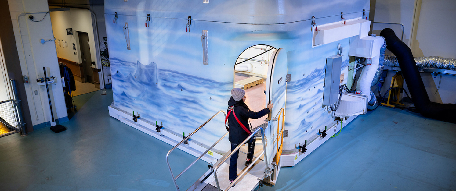 Participant entering KITE WinterLab for Rate My Treads winter footwear research